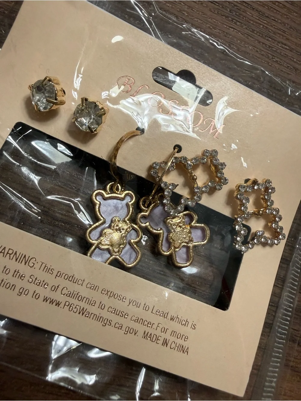 Fashion Gold-Tone 6 pr pierced Earring Sets teddy bears stars studs flowers new